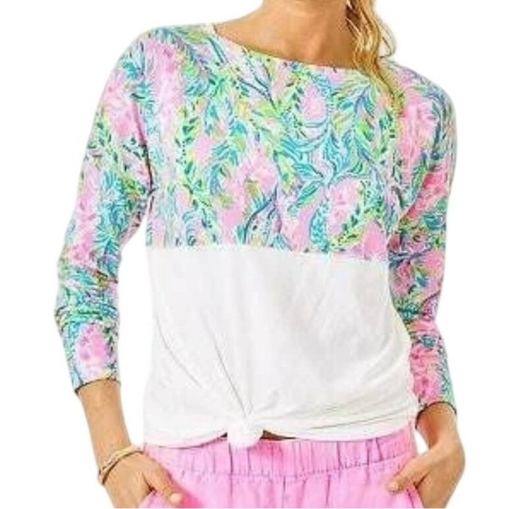 Lilly Pulitzer Finn Pink and Green Long Sleeve Top